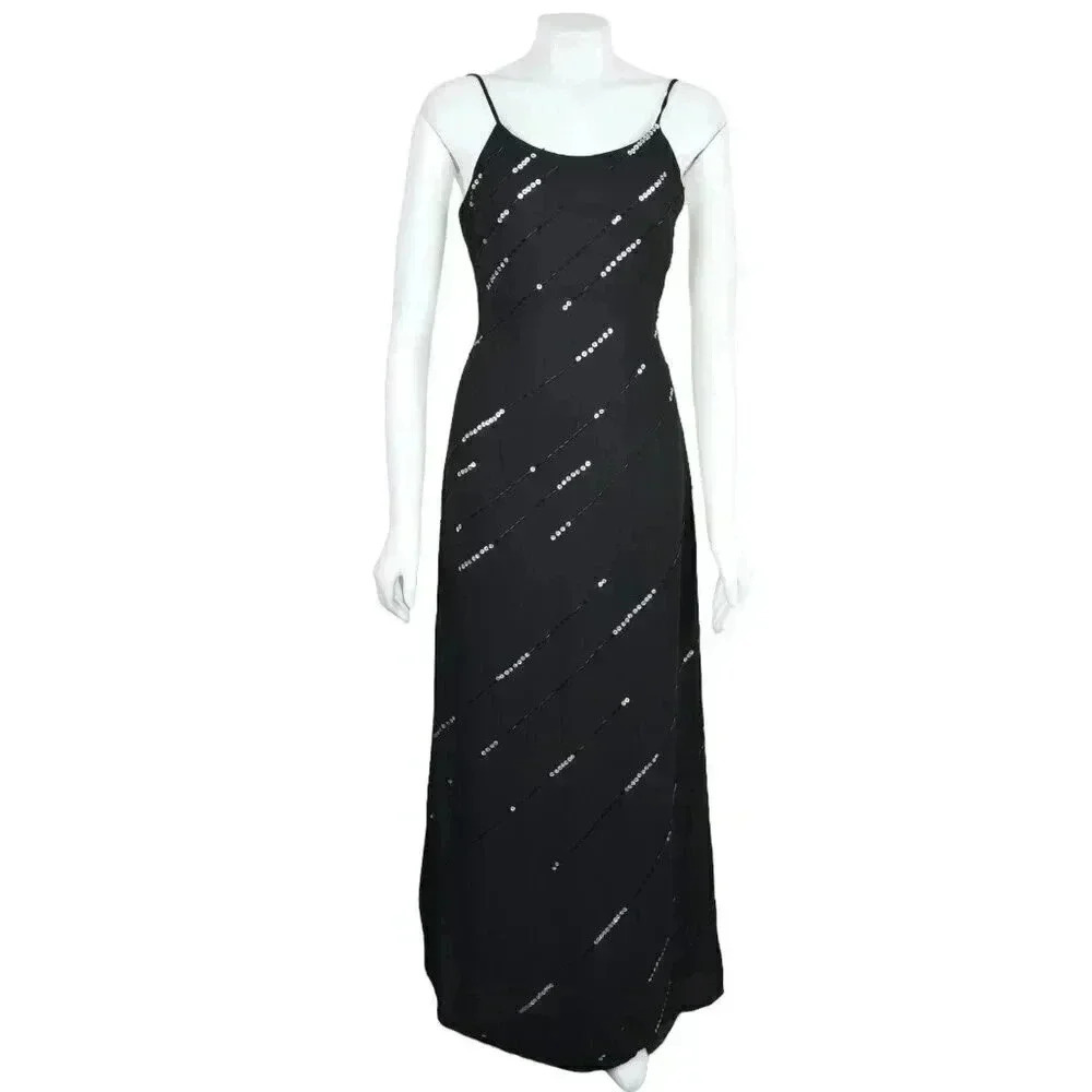 NWT Scala Sequin Black Maxi  Dress Formal Sleeveless Size 5/6